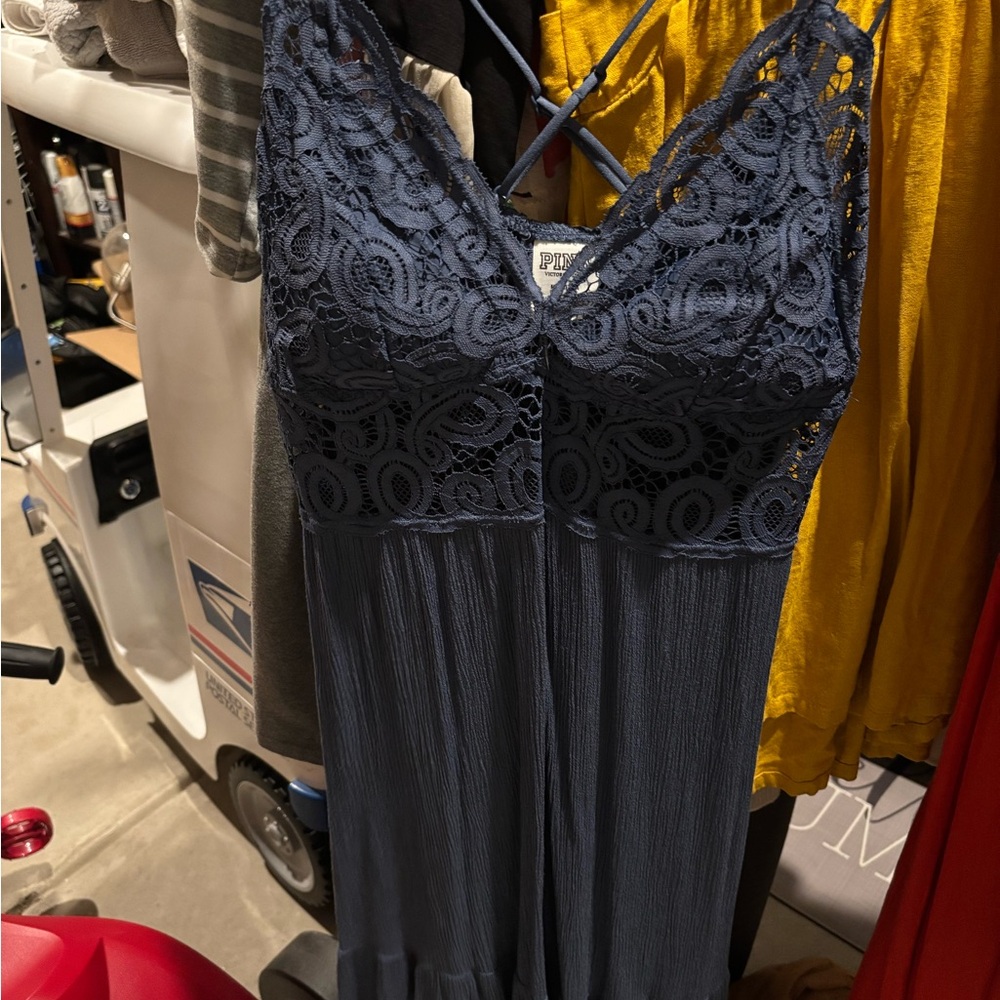 PINK Victoria's Secret Deep Blue Lace Mini Dress